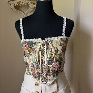 Cider EUC Floral Lace Up Bustier Crop Top Size M
